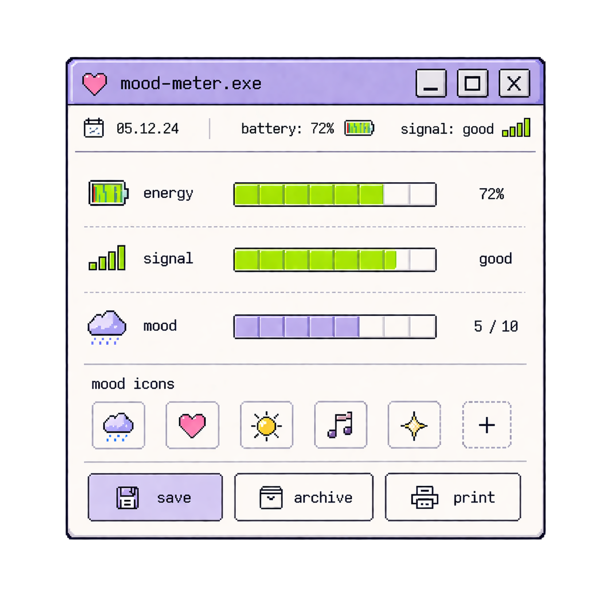 Mood Meter window with battery level