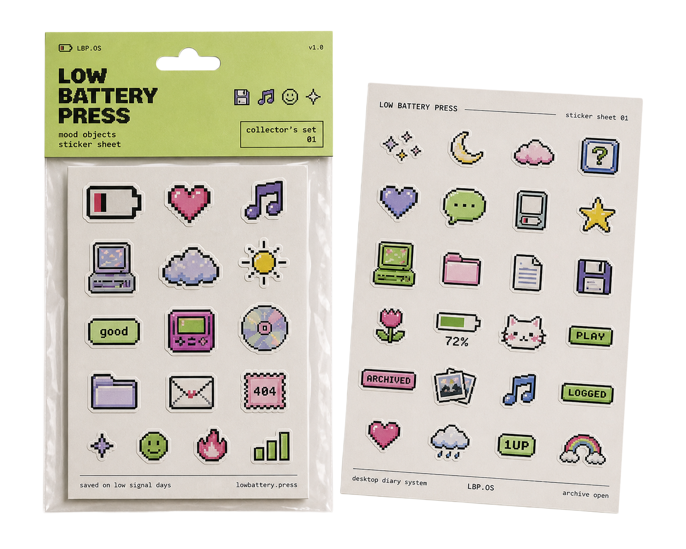 Sticker sheet of pixel icons